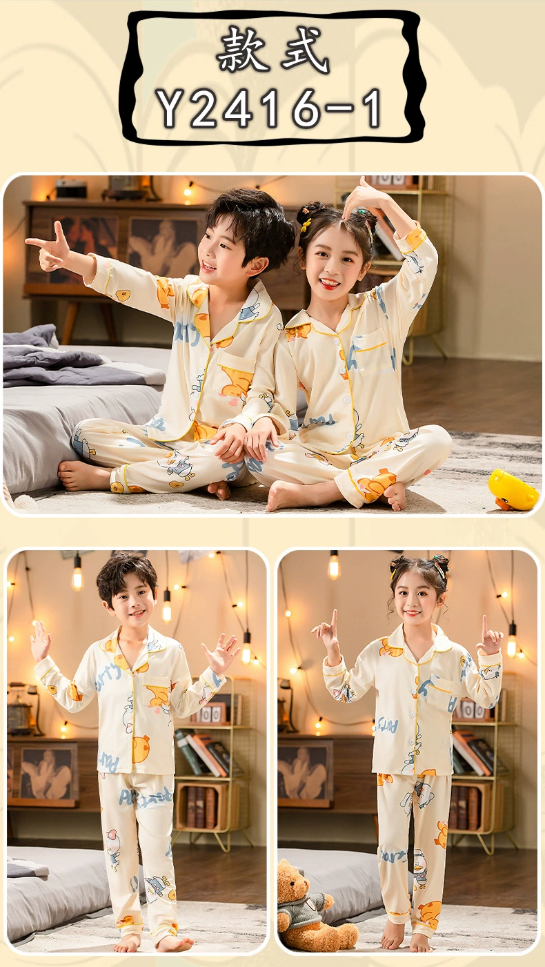 Spring Autumn Children Pajama Set Cartoon Kids Nightwear Pijama Boys Cute Girl Homewear Cardigan Students Clothes Wholesale Sleepwear & Robes cheap