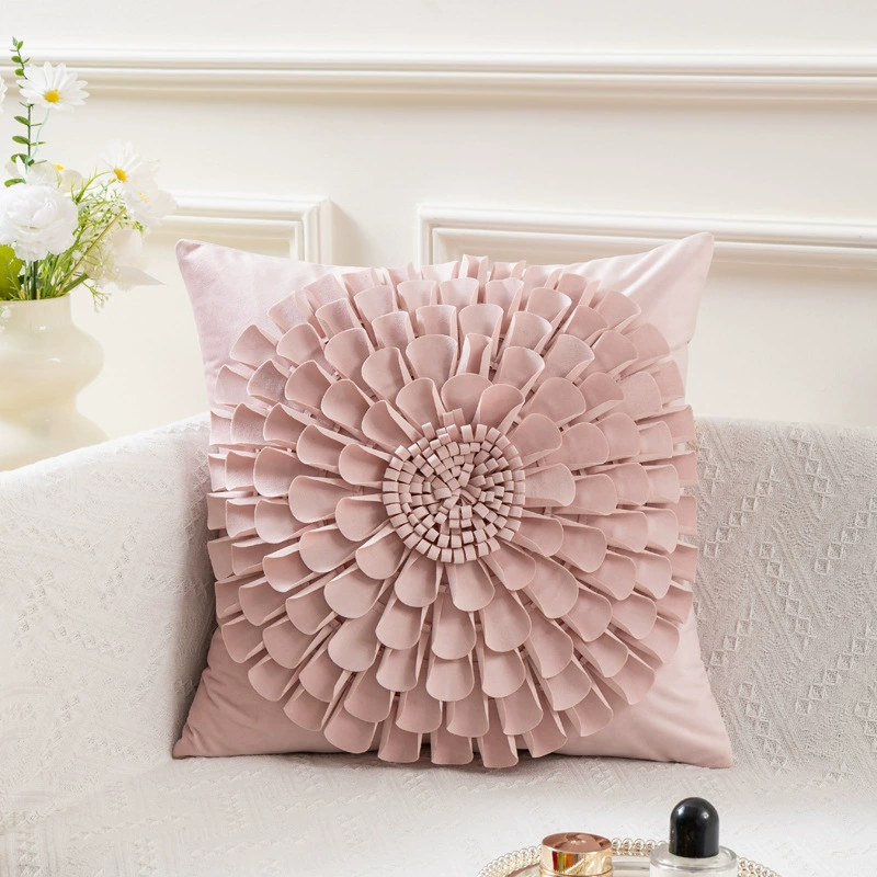 Amazon Ins Wind Dutch Velvet Flower Pillow Cover Sunflower Wedding Pillow Handmade Petal Cushion Cover