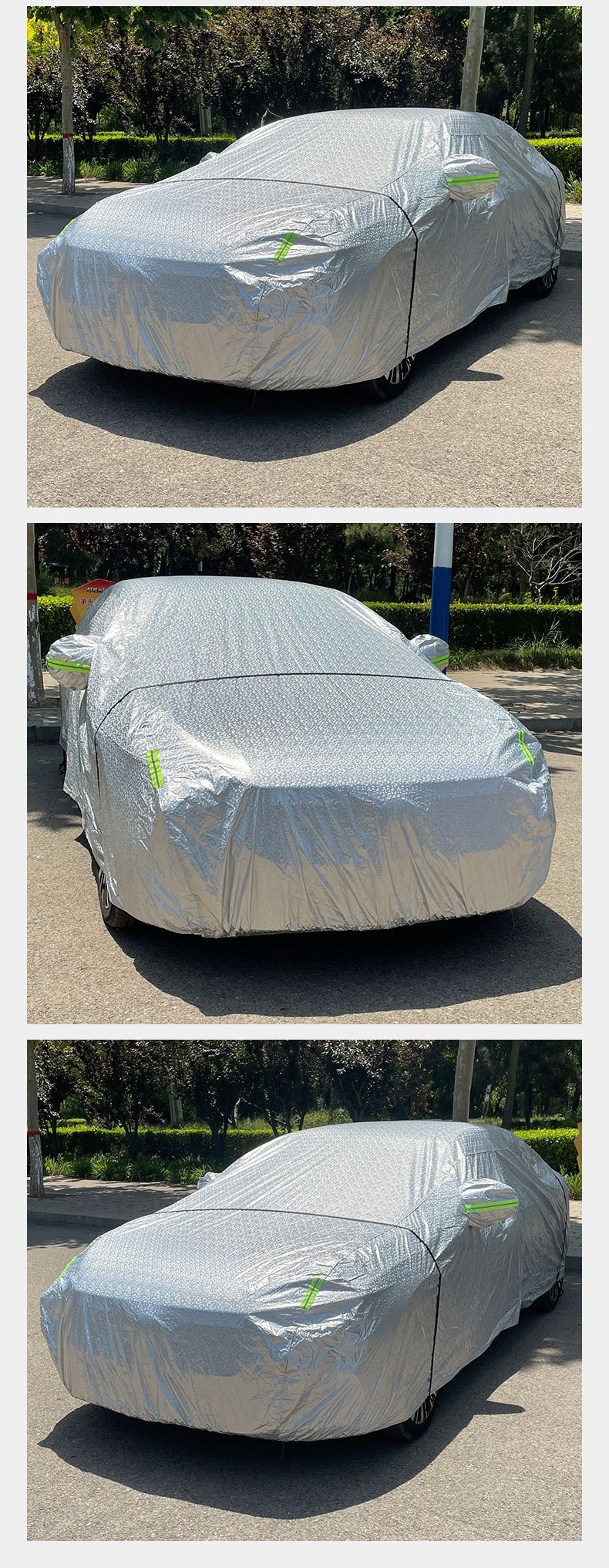 Aluminum Film Car Cover, Full Cover, Moisture-Proof, Sun-Proof, Snow-Proof, Thickened Car Cover, Protective Cover for Sedan with Reflective Strips