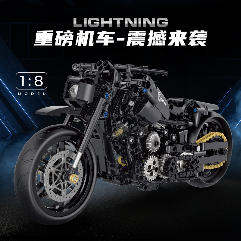 Doble altura 1: 8 tecnología motocicleta Harley Duke mecánica tecnología de construcción de bloques de moda juegos de ensamblaje juguetes de regalo para niños