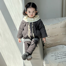 点兮2025秋冬新款婴幼儿绗棉外套套装女宝宝棉服毛衣毛线裤三件套