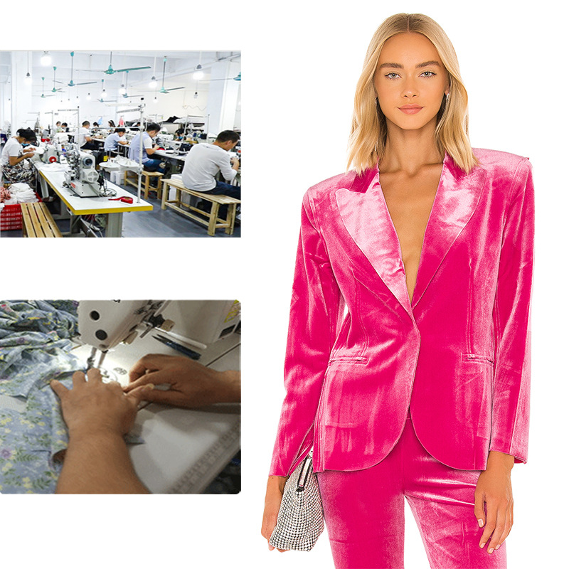 2024年春季新款欧美轻奢丝绒西服外套加工生产小单定制