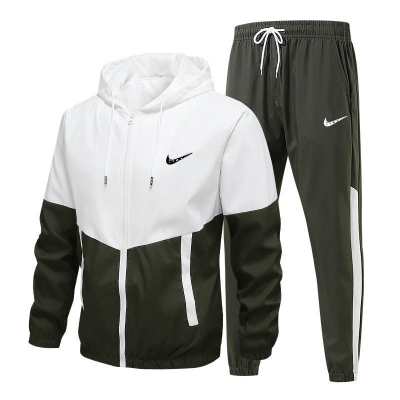 Cross-Border Casual Sports Suit for Men, Spring and Autumn Color-Blocked Hooded Long-Sleeved Trousers Two-Piece Set Men's Sportswear