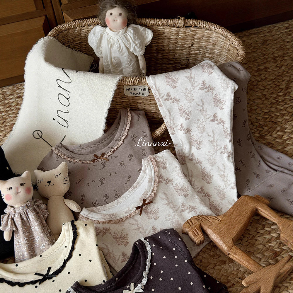 88060女童羊毛拉架家居服25新秋款可爱蝴蝶结内衣套中小童睡衣