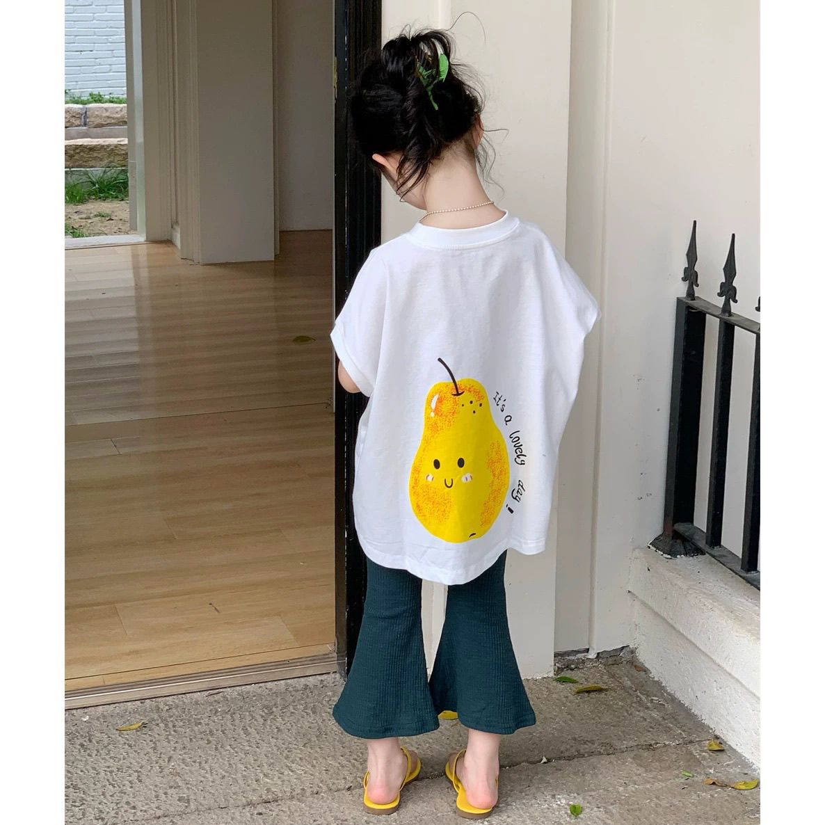Girls Cartoon Summer 2025 New Style Kidsren's Summer Clothes Baby Girl Printed T-Shirt Bell Bottoms Two-Piece Set