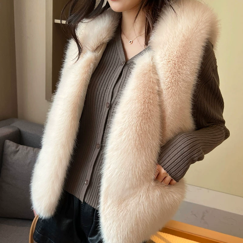 Женский короткий жилет из искусственного меха в европейском и американском стиле, жилет из искусственного меха под лису, жилет из искусственного меха под норку с кожаными вставками, модное пальто
