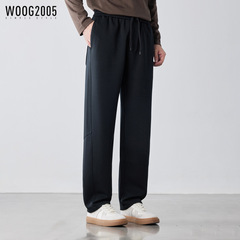 WOOG2005莫代尔黑色松紧腰弹力休闲裤男2025春秋新款直筒宽松裤子