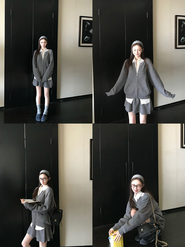 Skk Store 轻氧素颜套装 12针蓬松极简慵懒感毛衣开衫半身裙套装|undefined