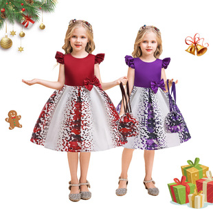 Amazon Christmas Girl Dress St Patrick's Day Printed Wrought dress Flying Sleeve Party Princess Dress