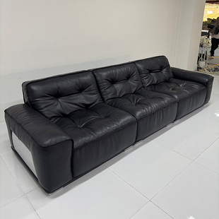 Black King Kong 2.0 Half-Green Full Cowhide Sofa Living Room Italian Normcore Tofu Block down Full Leather Furniture