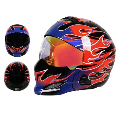 Combination Half Helmet: Motosiklet kaskı (dəbilqə) - 856-flame-colorful-mirror-m55-56