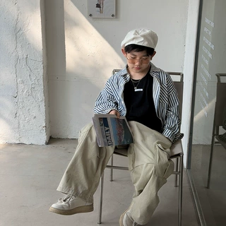 以鸿童装批发26年春季儿童衬衣外套韩版高智条纹衬衫男童上衣休闲