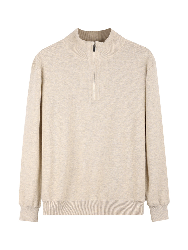 Otoño y invierno para hombres cuello alto con camiseta de lana ligera de lujo de alto nivel de sensación de ocio cálido de manga larga suéter de medio cremallera