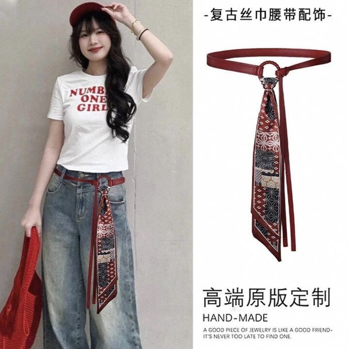 13# red silk scarf belt set
