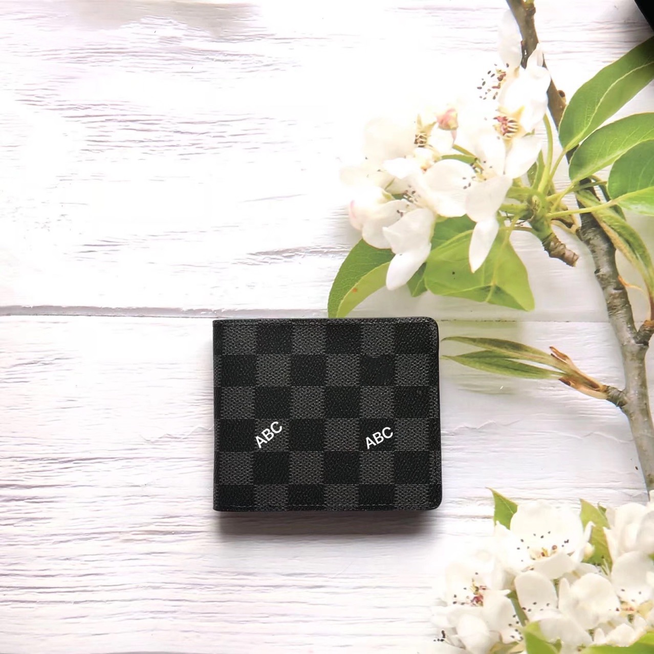 2023 color sólido en stock marca independiente de los hombres casual transpirable vertical Square Wallet Fold impreso Plaid cartera