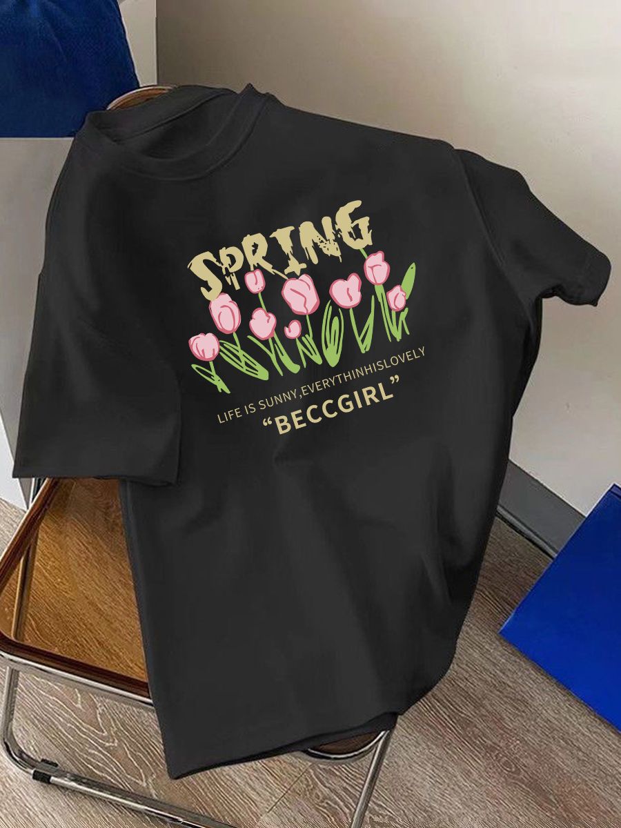 Camiseta estampada de seda de hielo Estilo coreano Estilo occidental Camiseta adelgazante Camiseta de manga corta Hombres y mujeres mismo estilo pareja desgaste todo partido moda casual