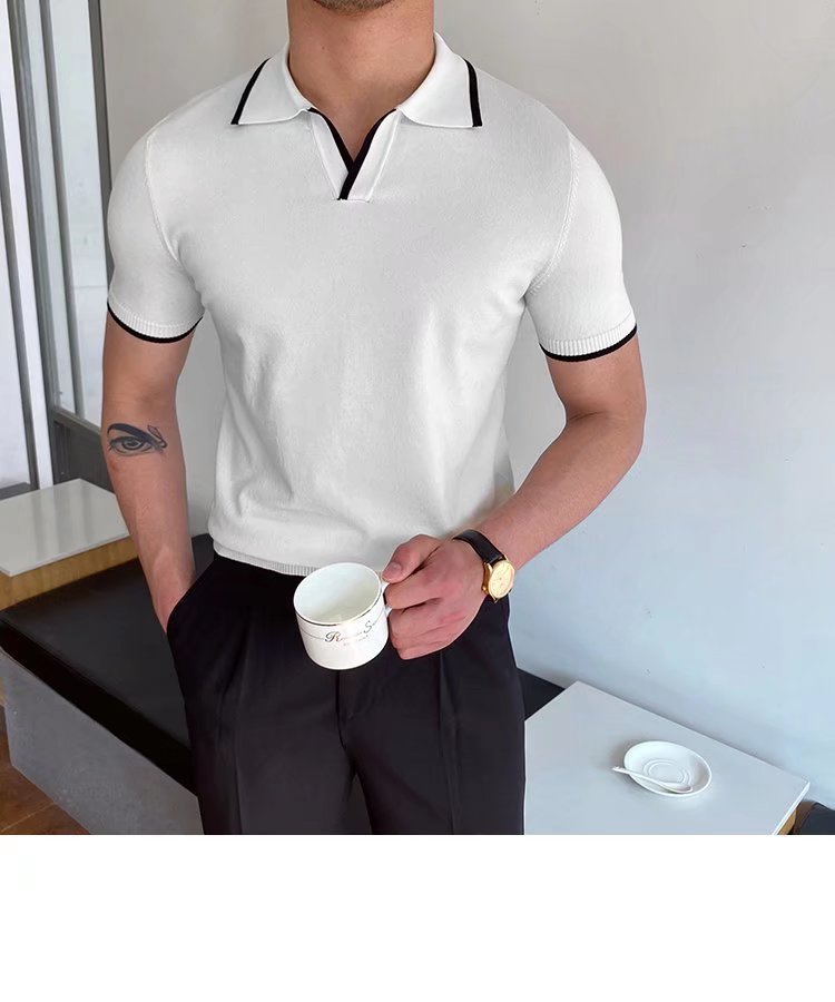 Herren Slim Fit Polohemd Mit Farbblock Sommer Strickpullover_voghion.com