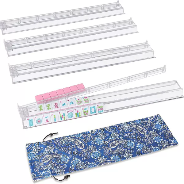 Amazon Cross-Border 17-Foot Mahjong Card Sorting Ruler Non-Slip Transparent Mahjong Ruler with Push Rod Two-In-One Ruler