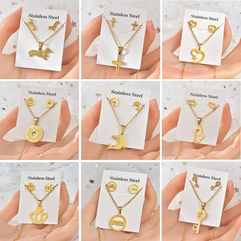 20g Weight Jewelry Set Classification Simple Style Animal Cross Heart Shape Titanium Steel Plating Jewelry Set 1 Set