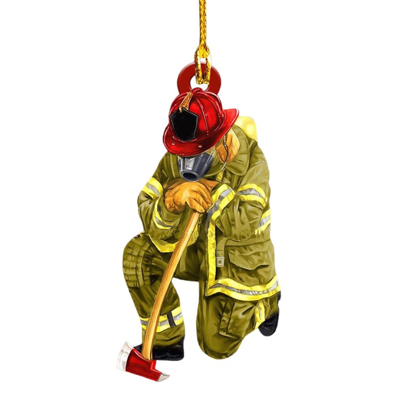 Bombero de dibujos animados transfronterizo colgante creativo hogar árbol de navidad decoración colgante de acrílico