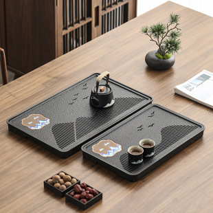 2024 New Black Gold Magnetic Stone Tea Tray for Home Use, Simple Rectangular Tea Set Tray, Kung Fu Tea Set with Dry Bubble Tray