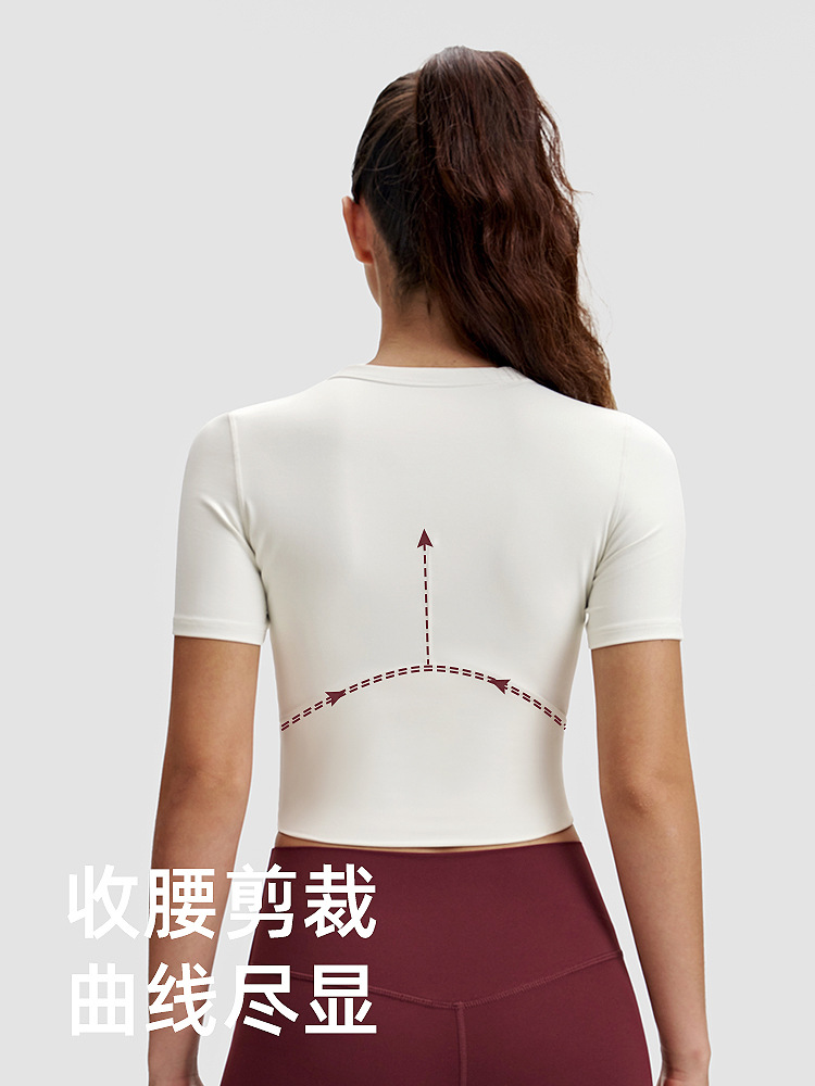 Camiseta de yoga delgada para mujer lulu dobladillo corto torcedura de manga corta sudadera de alto elástico con cordón umbilical top de ropa de fitness