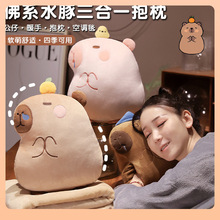 ✅抱枕毯子一體二合一秋冬卡皮巴拉暖手抱枕被子两用办公室卡通靠