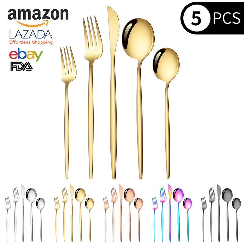 Cross-border Amazon Stainless Steel Portuguese Tableware Knife, Fork and Spoon Set Cross-border Western Food Golden Steak Knife, Fork and Spoon Cross-border Amazon Stainless Steel Portuguese Tableware Knife, Fork and Spoon Set Cross-border Western Food Golden Steak Knife, Fork and Spoon
