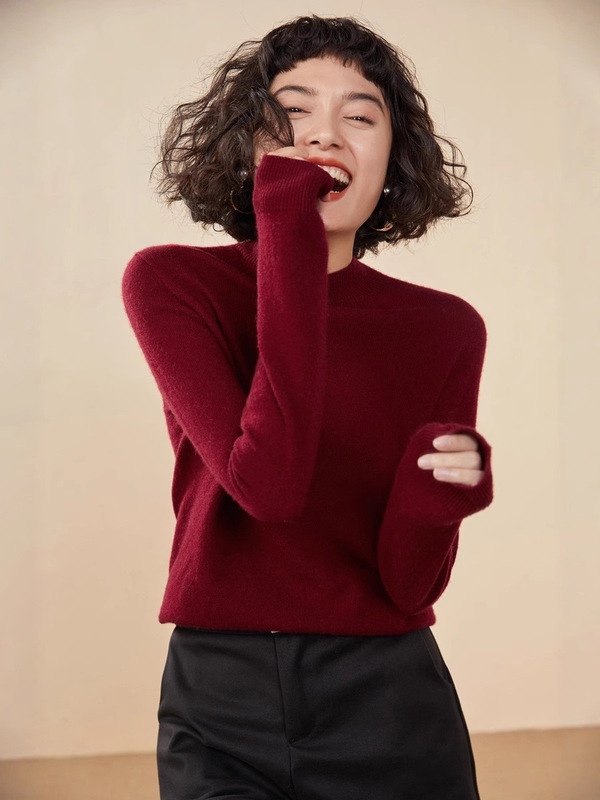 New Cashmere Sweater Pullover Half Turtleneck Autumn and Winter Base Lazy Style Red Trendy Versatile Drop Shipping New Cashmere Sweater Pullover Half Turtleneck Autumn and Winter Base Lazy Style Red Trendy Versatile Drop Shipping