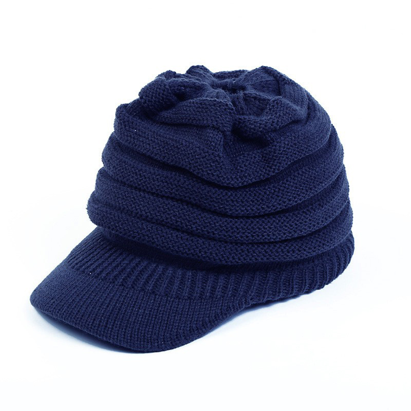 Klassische europäische und amerikanische Strickmütze, warme Strickmütze, Damen-Strickmütze mit offenem Himmel, Pferdeschwanz-Strickmütze, Entenschnabel-Wintermütze für Wärme – Detail 9