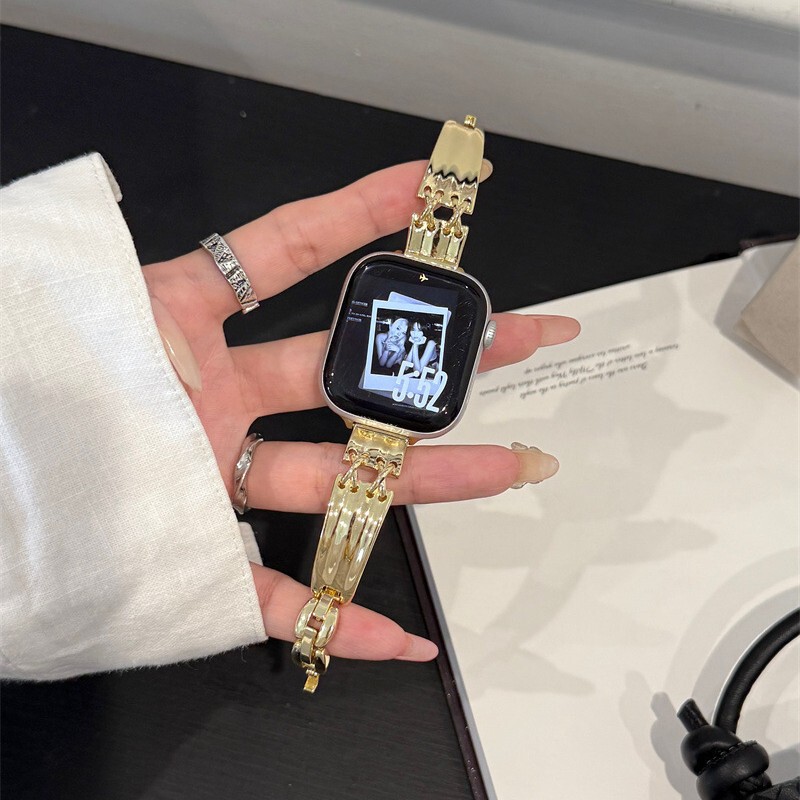 X-Shaped Copper Stone Metal Watch Strap Suitable for Apple S10 Watch S11Iwatch9 New Model Applewatch87Se