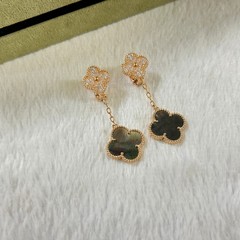 2025韩国新款镶钻四叶草流苏耳环女轻奢小众设计高级时尚简约耳饰