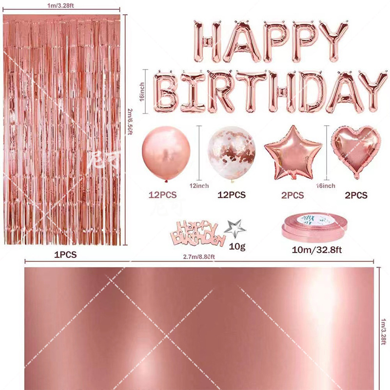 Kit decoración globos látex rosa dorado cumpleaños borlas mantel​