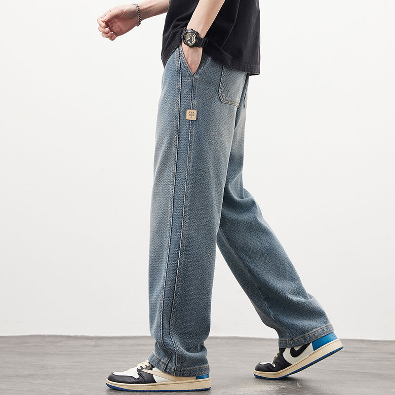Jeans de verano para hombres 2025 nueva tendencia de primavera callejera alta cintura elástica casual pantalones sueltos retro
