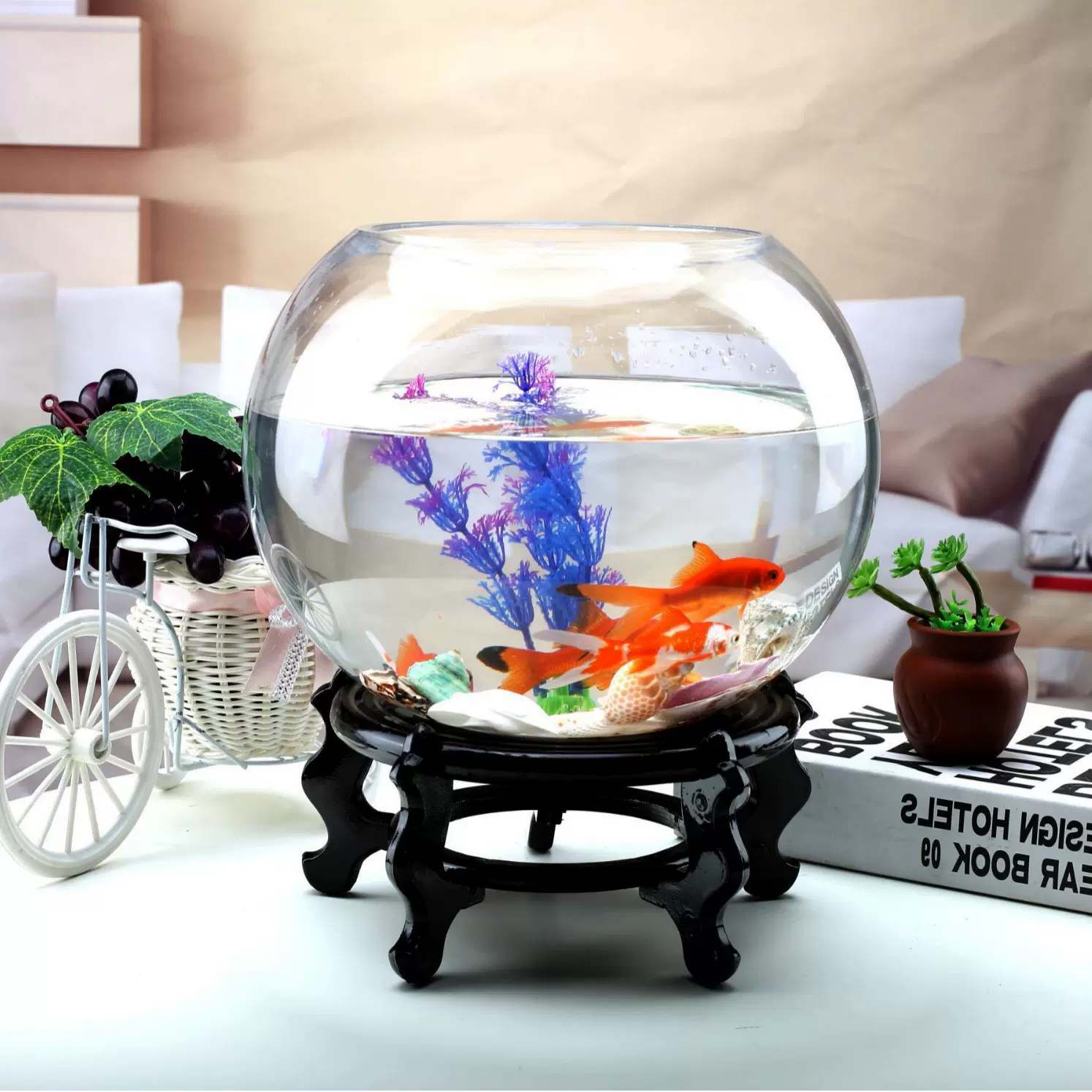 透明玻璃圆形鱼缸水培植物客厅办公室生态圆球玻璃金鱼鱼缸厂家批