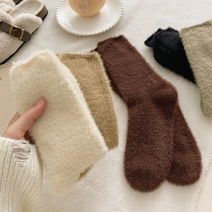 Plush socks for women autumn and winter thickened fleece-lined warm sleep home floor mink velvet confinement mid-calf length socks winter