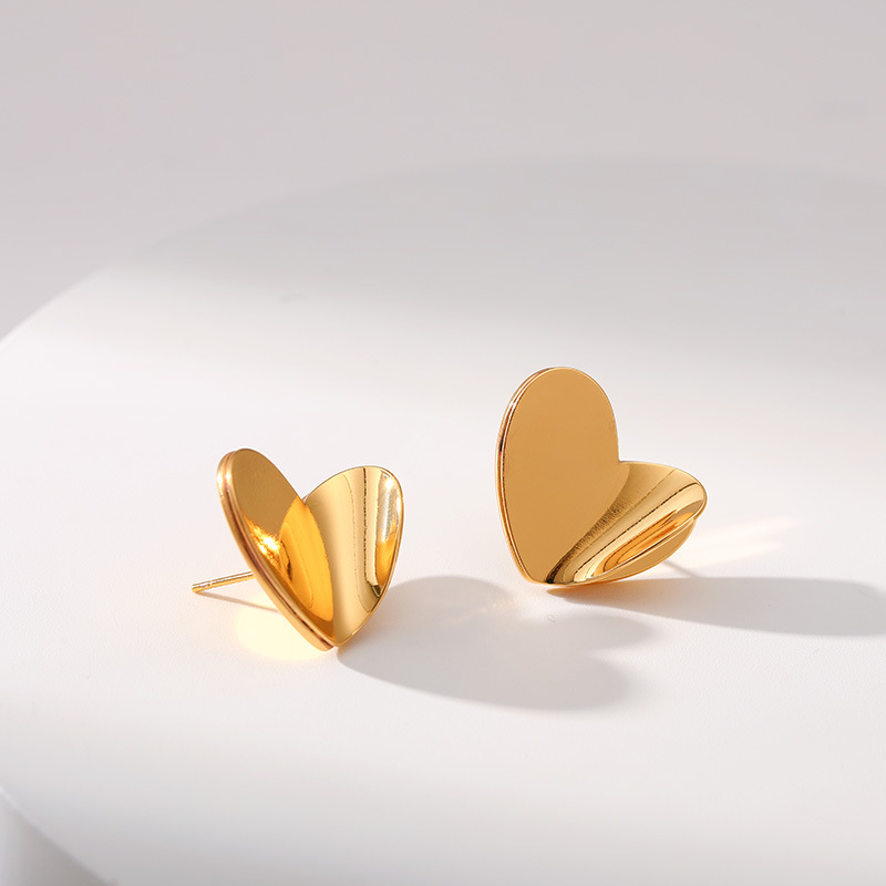 1 Pair Quantity Fashion Heart Shape Copper Plating Ear Studs 1 Pair