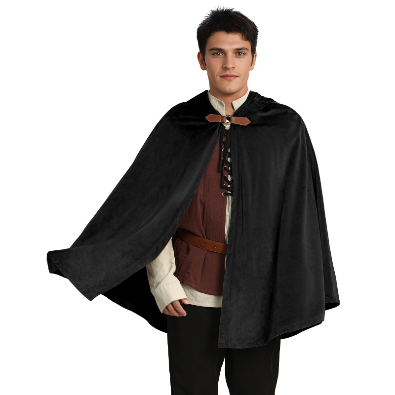 Medieval Cloak for Men, Vintage Hooded Long Cape Coat, Pirate Viking Cosplay, Halloween Party Gothic Style C