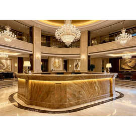 Natural Wave Vein Travertine Hotel Lobby Reception Desk