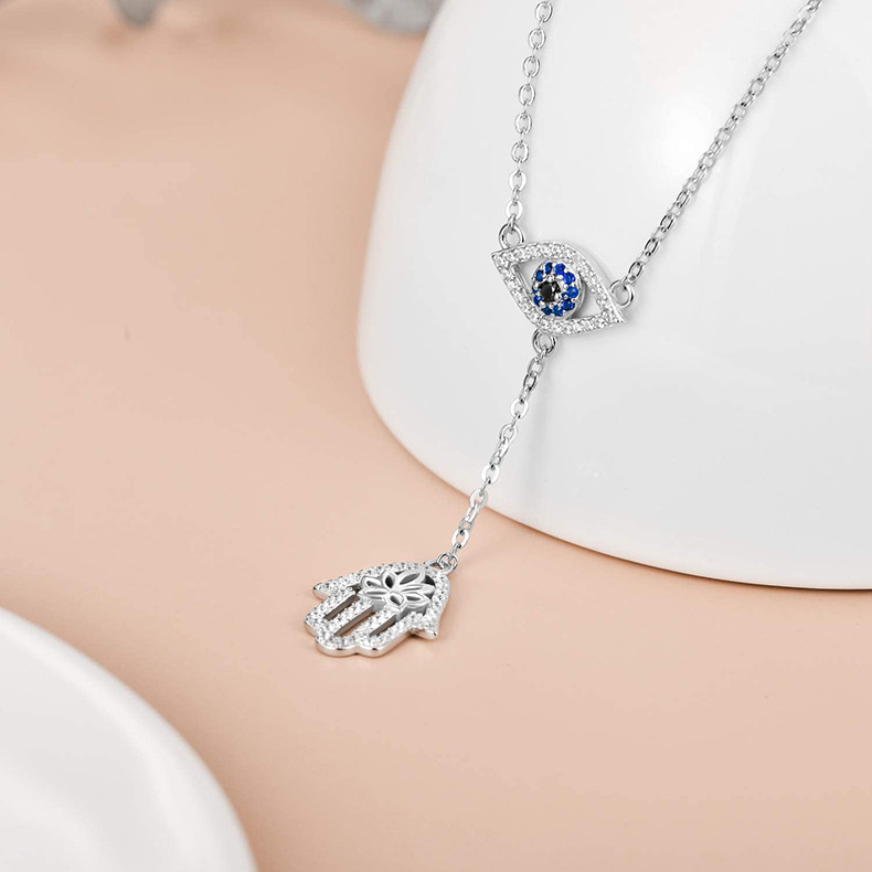 925 Sterling Silver Material Devil'S Eye Pattern 925 Sterling Silver Zircon Cable Chain Plating Inlay Devil'S Eye Necklace