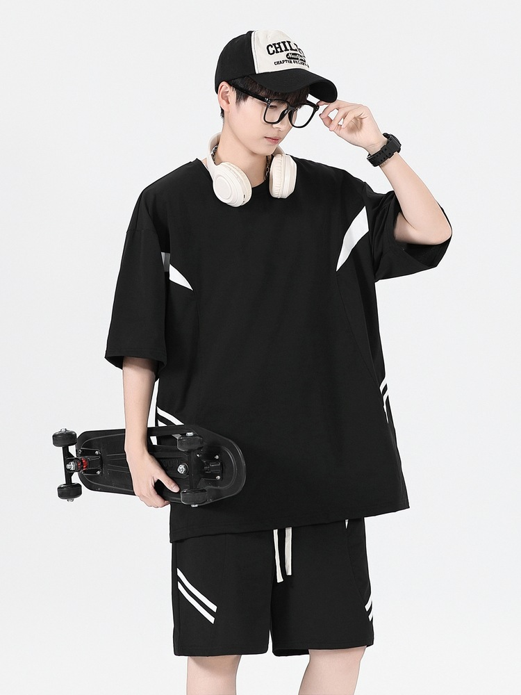 Ropa de clase deportiva logotipo personalizado verano joven hombre moda deportes sueltos cuello redondo pantalones cortos de manga corta traje hombre