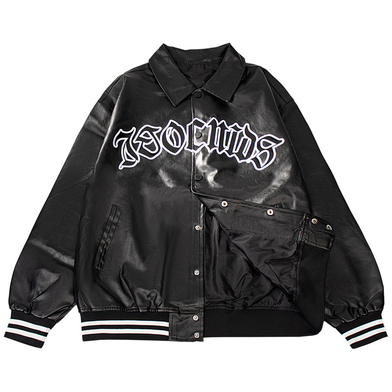 Men's Pu Leather American Motorcycle Jacket Men's Faux Leather Loose Embroidered Coat Vintage Letter Motorcycle Jacket