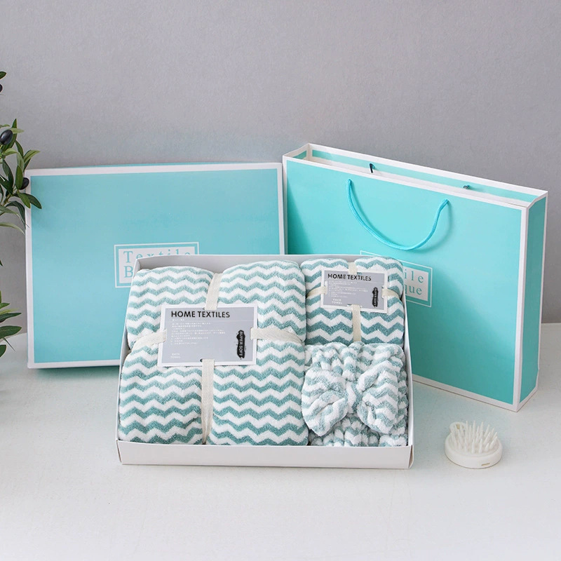 横纹水纹三件套蓝经典礼盒绿