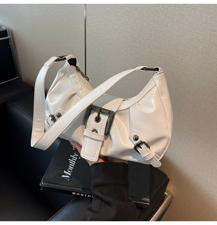 Distressed Buckle Ruched Zip Closure Shoulder Bag 23