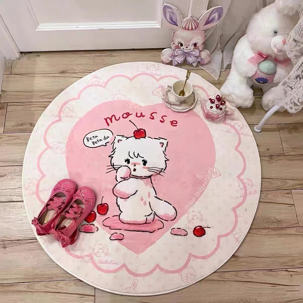 Imitation cashmere round mat cartoon cute internet celebrity photo carpet children's room bedroom bedside blanket soft floor mat