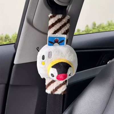 Pingu Doll Car Seatbelt Shoulder Pad Cute Penguin Family Pingu Car Shoulder Protector Anti-Strangling (Seat belt shoulder pad) - penguin-photo-safety-harness-shoulder-pads