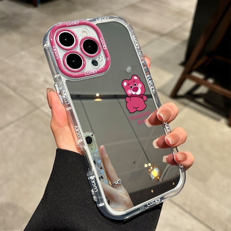 Creamy Mirror Strawberry Winnie the Pooh Bear Case for iPhone 17 Pro Apple 16/15 Phone Case 14 Cartoon 1312