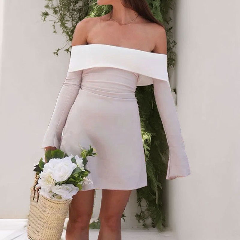 French Style Off-shoulder Color-block Skirt Set For Women_voghion.com