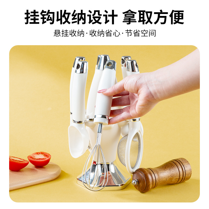 Nuevo conjunto de herramientas de cocina con soporte de asiento cuchillo de piel casero abridor de botellas cuchara de helado cuchillo de pizza conjunto de combinación