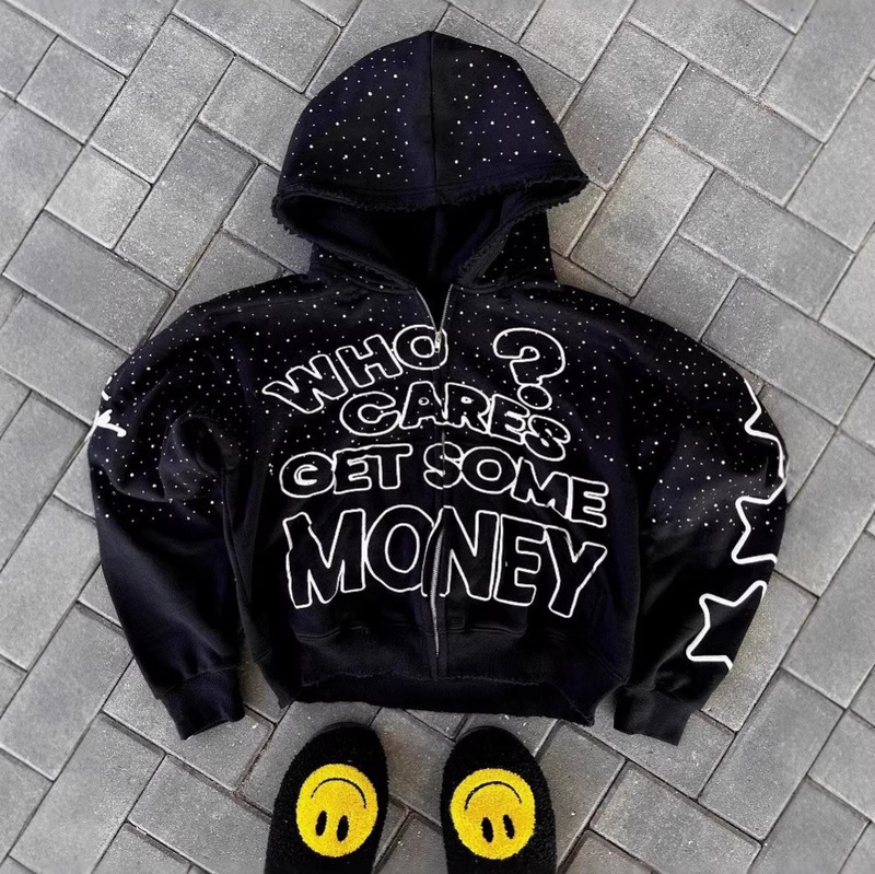 Dark Style 3D Digital Print Hoodie with a Unique High-End Feel, Loose Hip-Hop Cardigan Jacket, Loose Fit Dark Style 3D Digital Print Hoodie with a Unique High-End Feel, Loose Hip-Hop Cardigan Jacket, Loose Fit